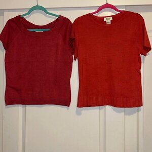 Lot of 2 Talbots dark pinkish red short sleeve sweater tops woman's size L large